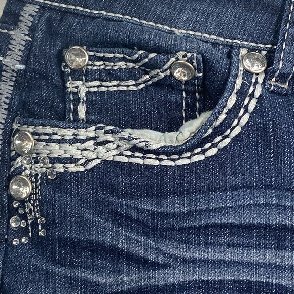 Apollo Jean Shorts Womens 5/6 Rhinestone Embellished Pockets Denim Bermuda - Picture 3 of 7